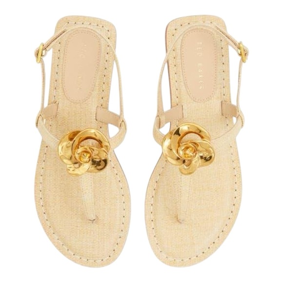 Ted Baker Women’s Harper Rose Beige Raffia Round Toe Buckle Strap Golden sz 8 - Picture 1 of 13